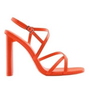 Zara Orange Strappy Square Toe High Heels Size 39 Bright